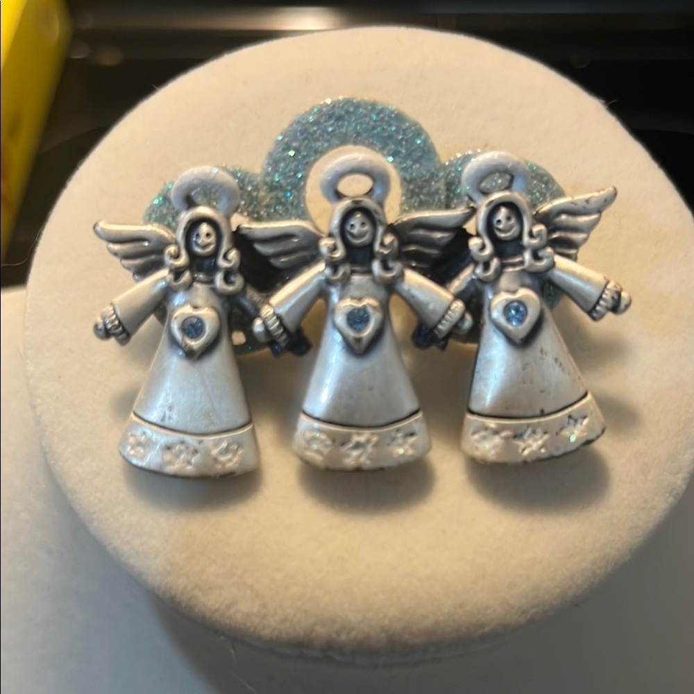 Vintage Kenneth Cole Silver Angel Brooch with Blue Accents